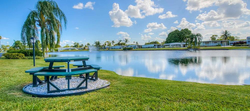 sea meadow picnic table lake view