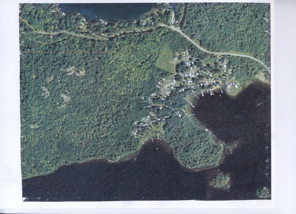 Aerial shot of camp and Skill Lake