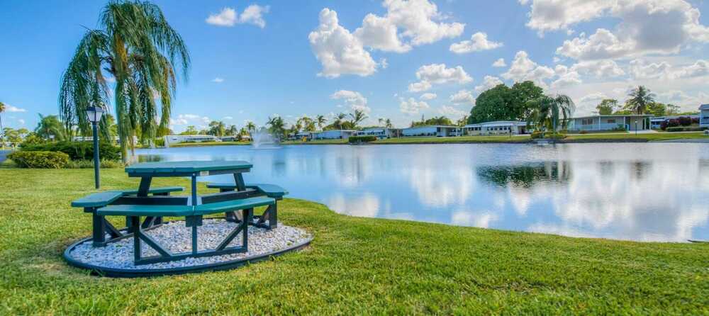 sea meadow picnic table lake view