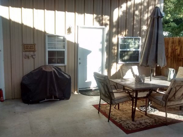 Front of cabin with patio